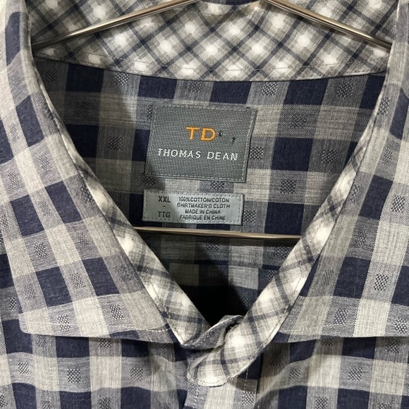 Thomas Dean Men’s XXL TTG Navy Gingham Plaid Dress Shirt Party Shirt Designer - Picture 5 of 8